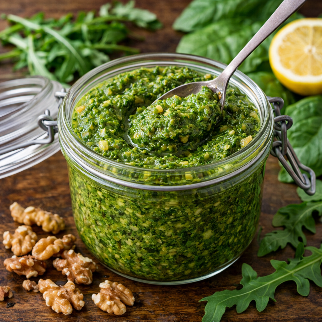 Arugula, Spinach and Walnut Pesto